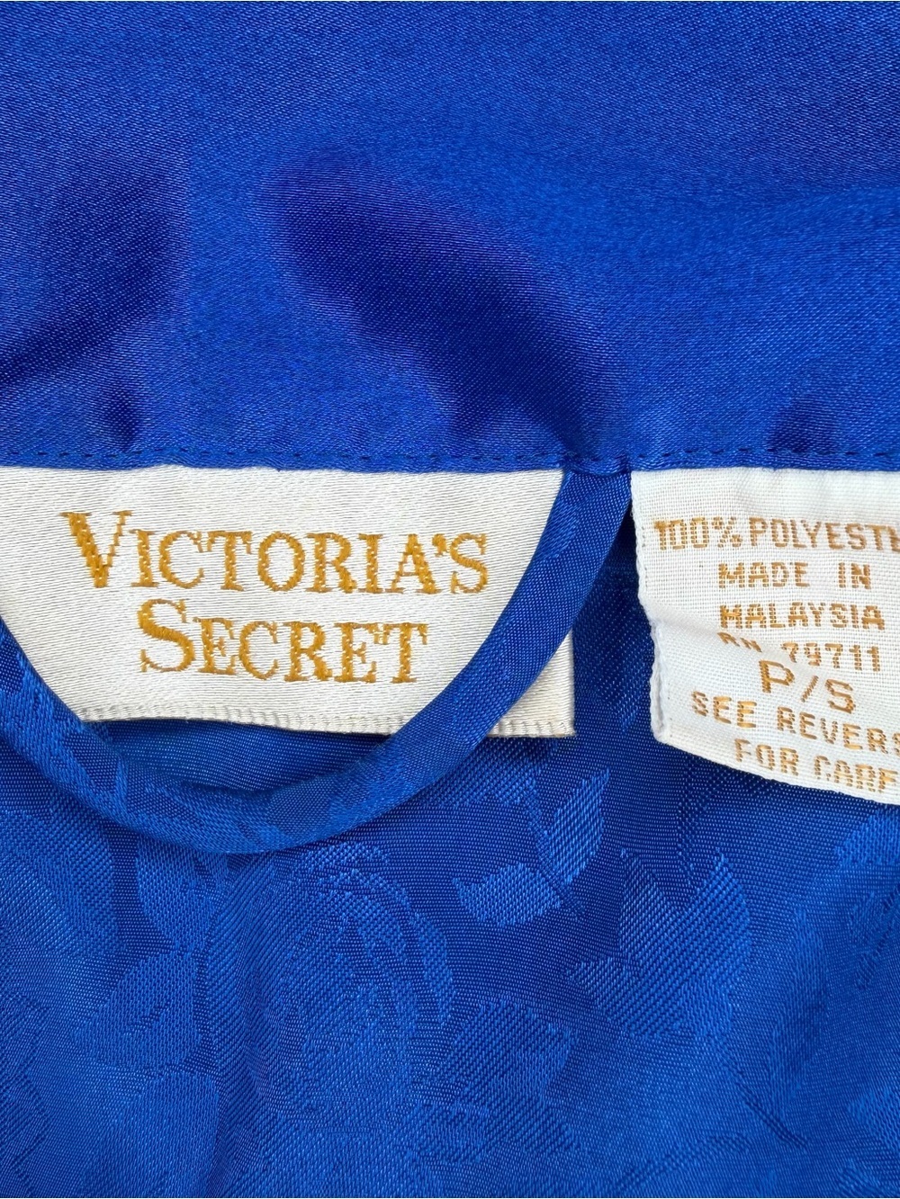 Victoria’s Secret Gold Label Size P/Small Royal Blue Long Jacquard Robe Vtg Y2K - Picture 6 of 9